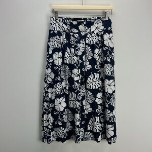 Roxy Tropical Print Midi Skirt Blue Floral Flowy Large Beachy Coconut Girl